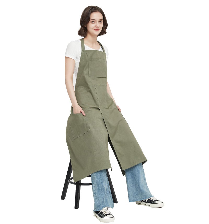Jaspfct Pottery Apron Split Leg 43inch Artist Crafts Kitchen Florist Apron for Men Women MD028-Green L - Image 1